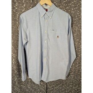 Tommy Hilfiger Blue Button‎ Down Shirt Lion Crest Logo Mens XL